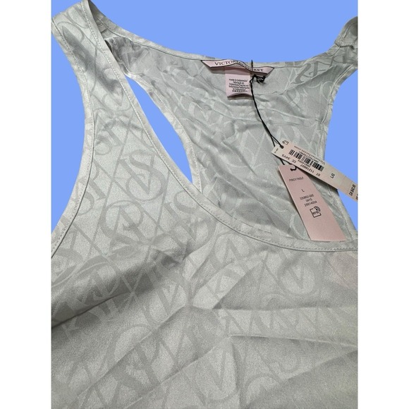 Victoria's Secret Satin Racerback Tank Top &‎ Bottom White Logo NWT  Size L /XL - Picture 7 of 13